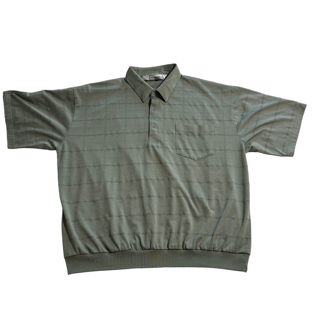 Classics by Palmland Mens 2X Sage Green Banded Bottom Grid Polo Shirt 60101-35